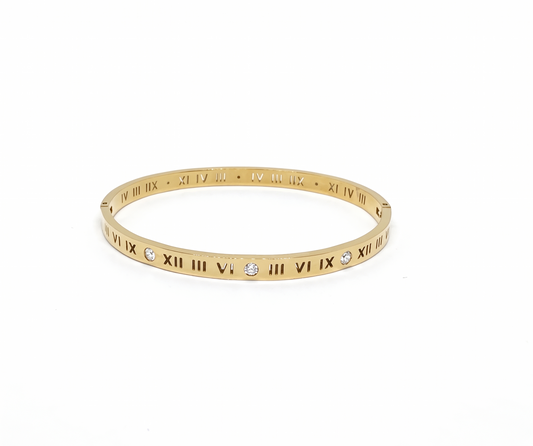 Gold Roman Number Crystal Bangle Bracelet