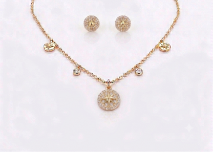 Gold Plated North Star Disc Necklace And Earring Set