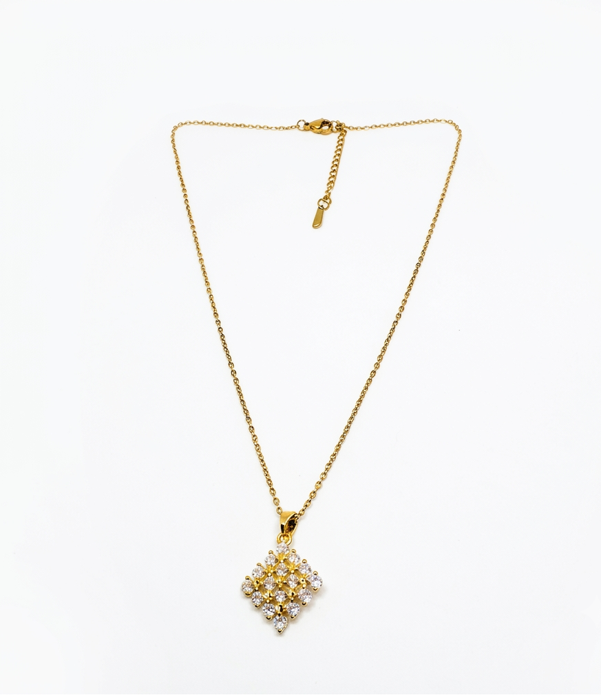 Gold Plated Geometric Square Cluster Pendant Necklace