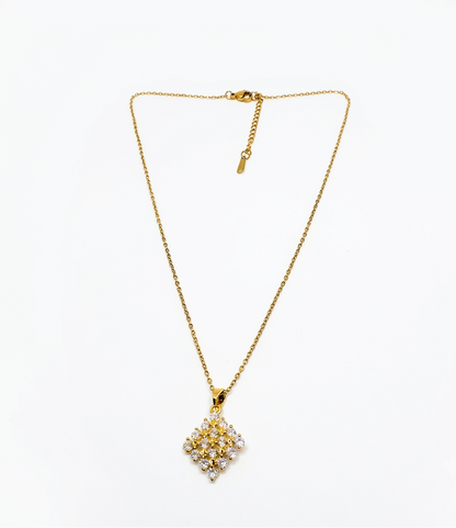 Gold Plated Geometric Square Cluster Pendant Necklace