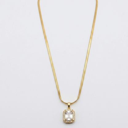 Gold Plated Rectangular Crystal Statement Necklace
