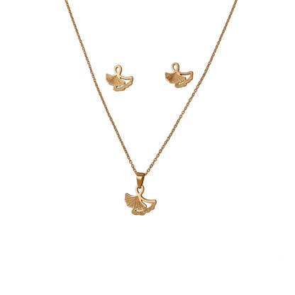 Gold Plated Ginkgo Leaf Pendant & Earrings Set