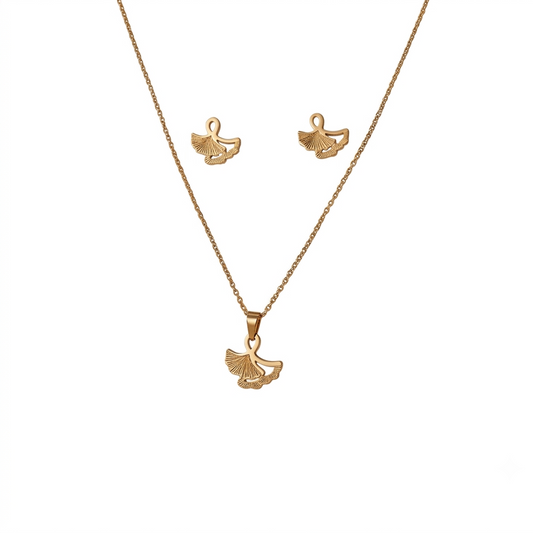 Gold Plated Ginkgo Leaf Pendant & Earrings Set