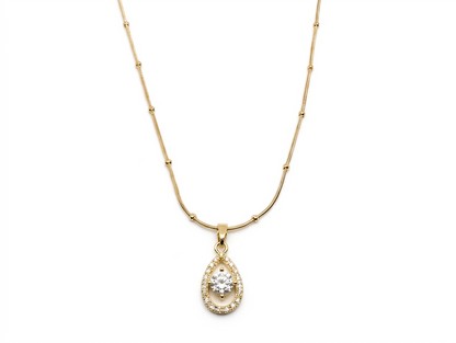 Pear-Cut Halo Pendant on Station Chain - Gold Plated