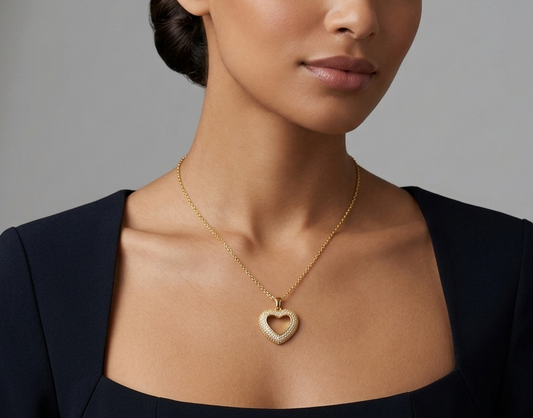 Crystal Cutout Heart Necklace - Gold Plated