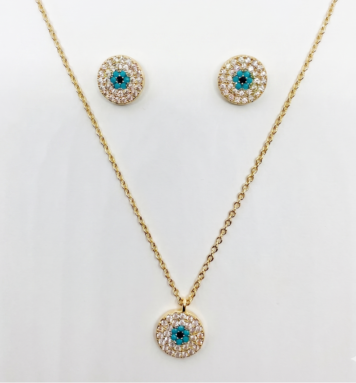 Turquoise Evil Eye Necklace and Earrings Set