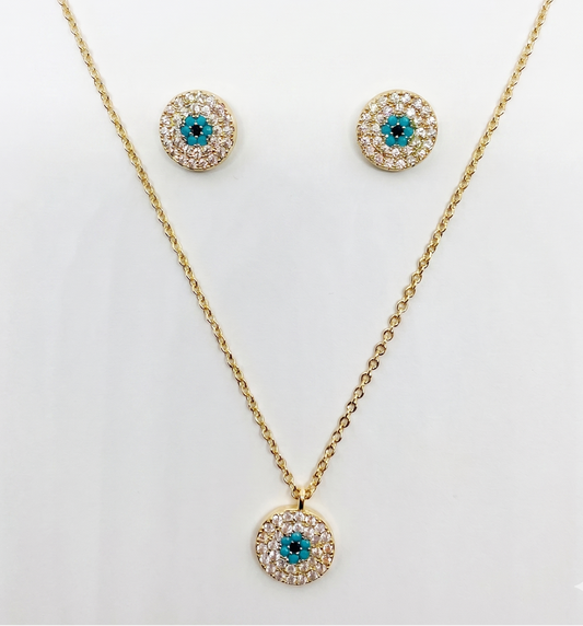 Turquoise Evil Eye Necklace and Earrings Set