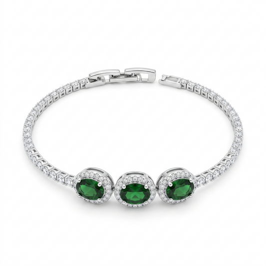 Empress Emerald Tennis Bracelet - Silver