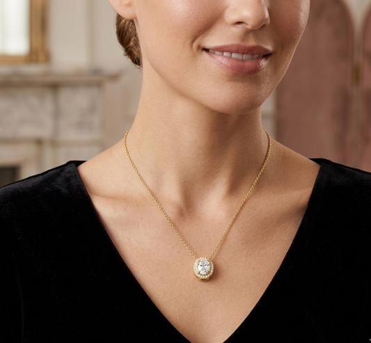 Signature Crystal Halo Gold Plated Necklace