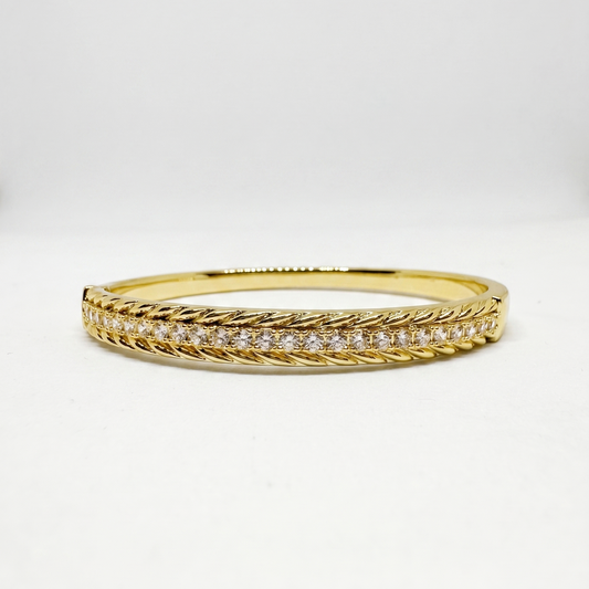 Gold Zirconia Embedded Textured Bangle
