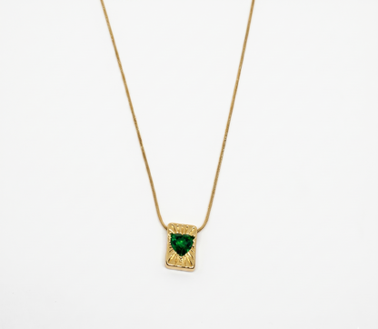 Gold Plated Green Crystal Heart Vintage Necklace