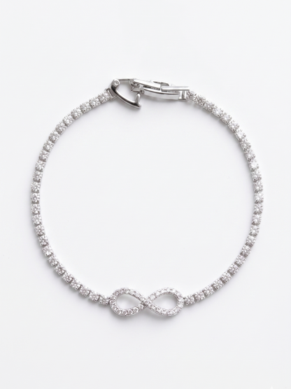 Silver Plated Tennis Bracelet with Infinity Emblem