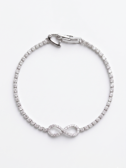 Silver Plated Tennis Bracelet with Infinity Emblem
