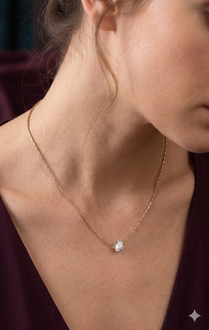 Dainty Gold Chain Solitaire Necklace