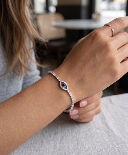 Sterling Silver Evil Eye Tennis Bracelet