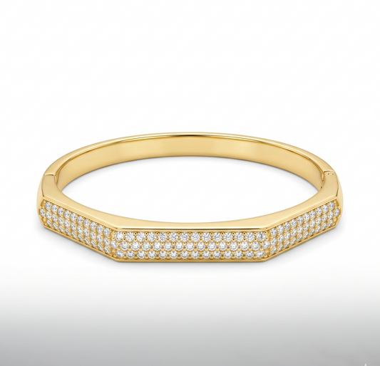 Geometric Pavé Gold Bangle