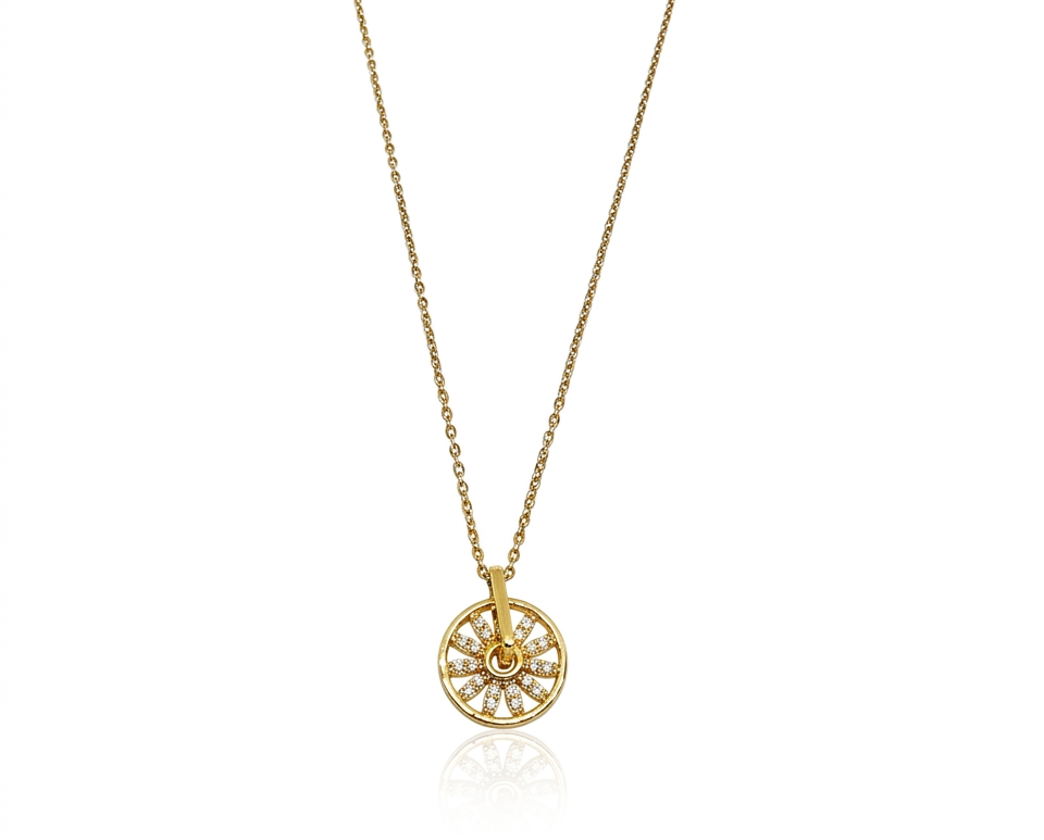gold-plated daisy sunburst wheel pendant necklace