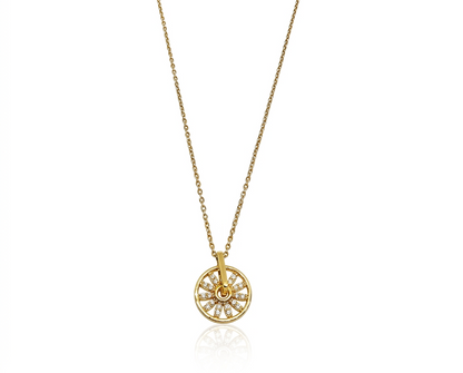 gold-plated daisy sunburst wheel pendant necklace