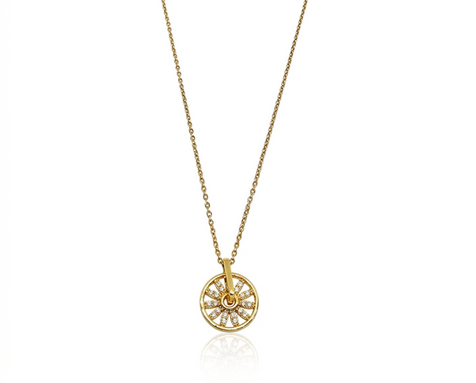 gold-plated daisy sunburst wheel pendant necklace