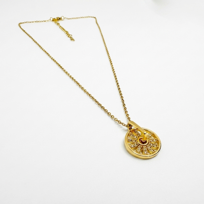 gold-plated daisy sunburst wheel pendant necklace