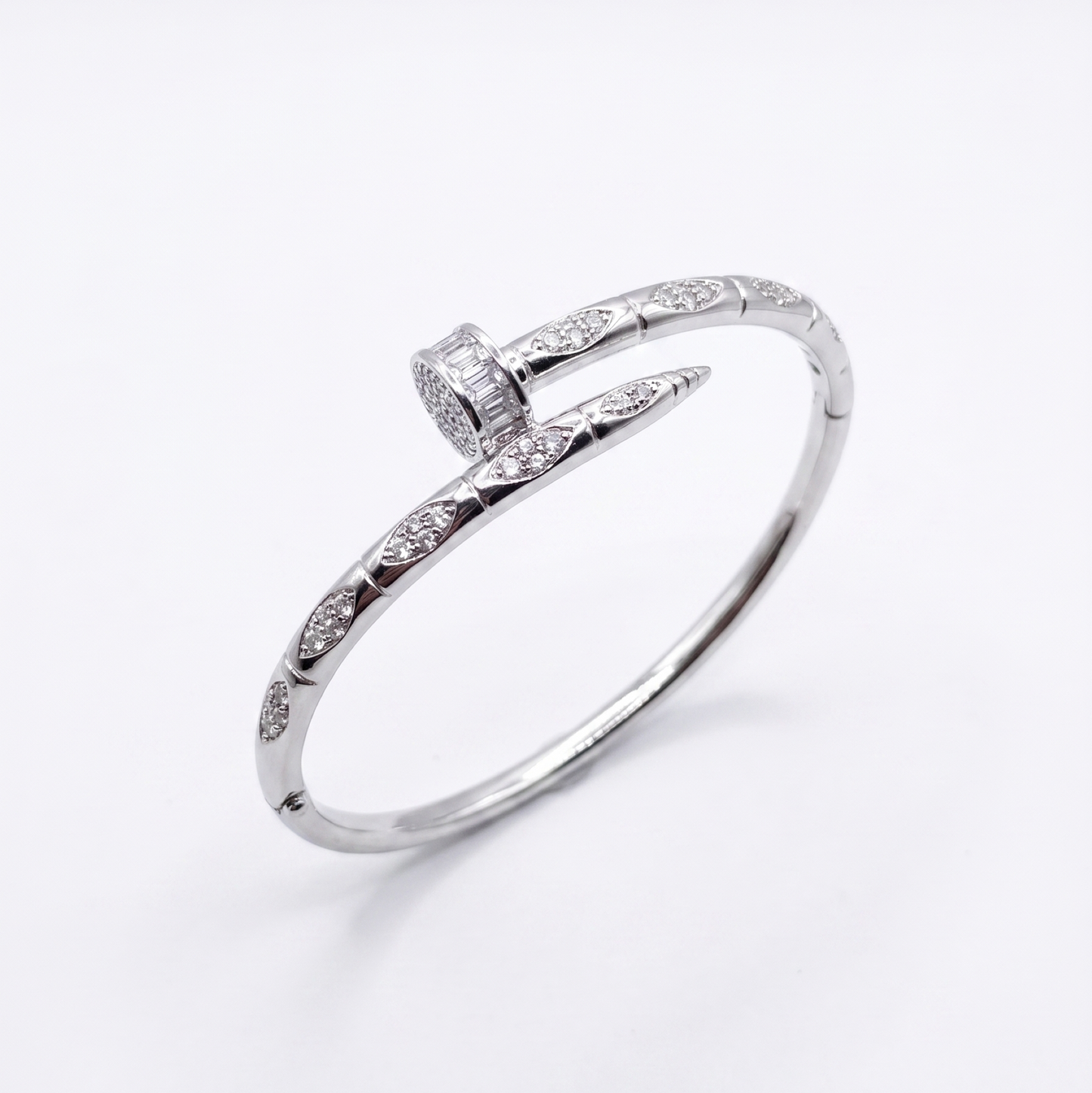 Crystal Accented Nail Bangle - Silver