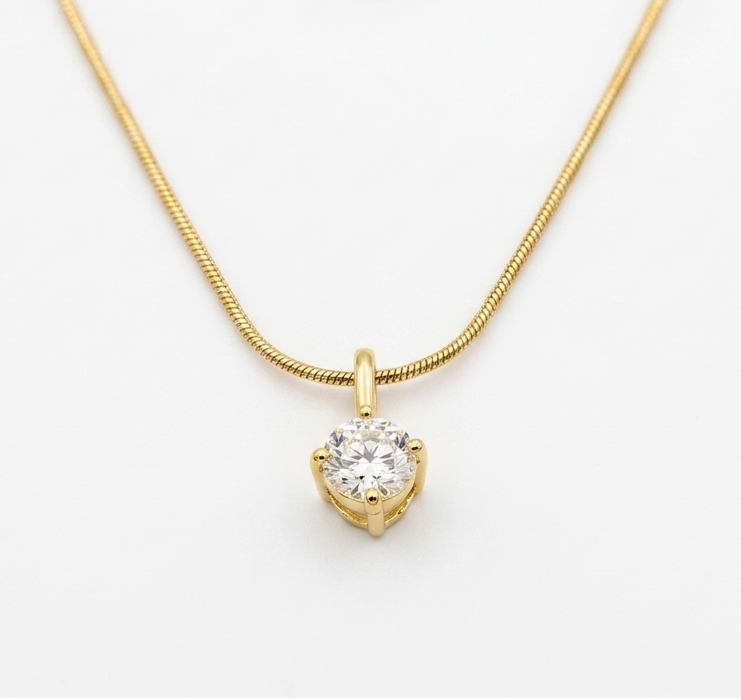 Classic Gold Plated Solitaire Crystal Pendant Necklace