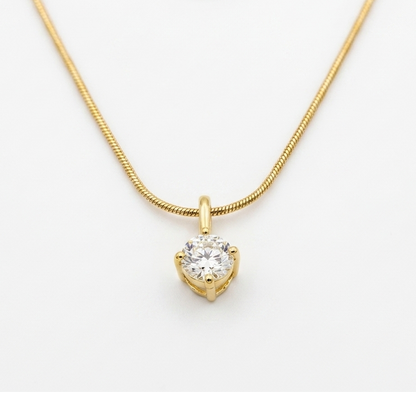 Classic Gold Plated Solitaire Crystal Pendant Necklace
