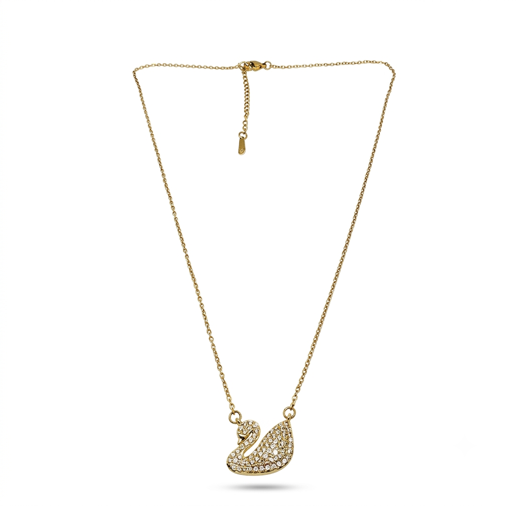 Dainty Swan Motif Necklace with Crystal Accents