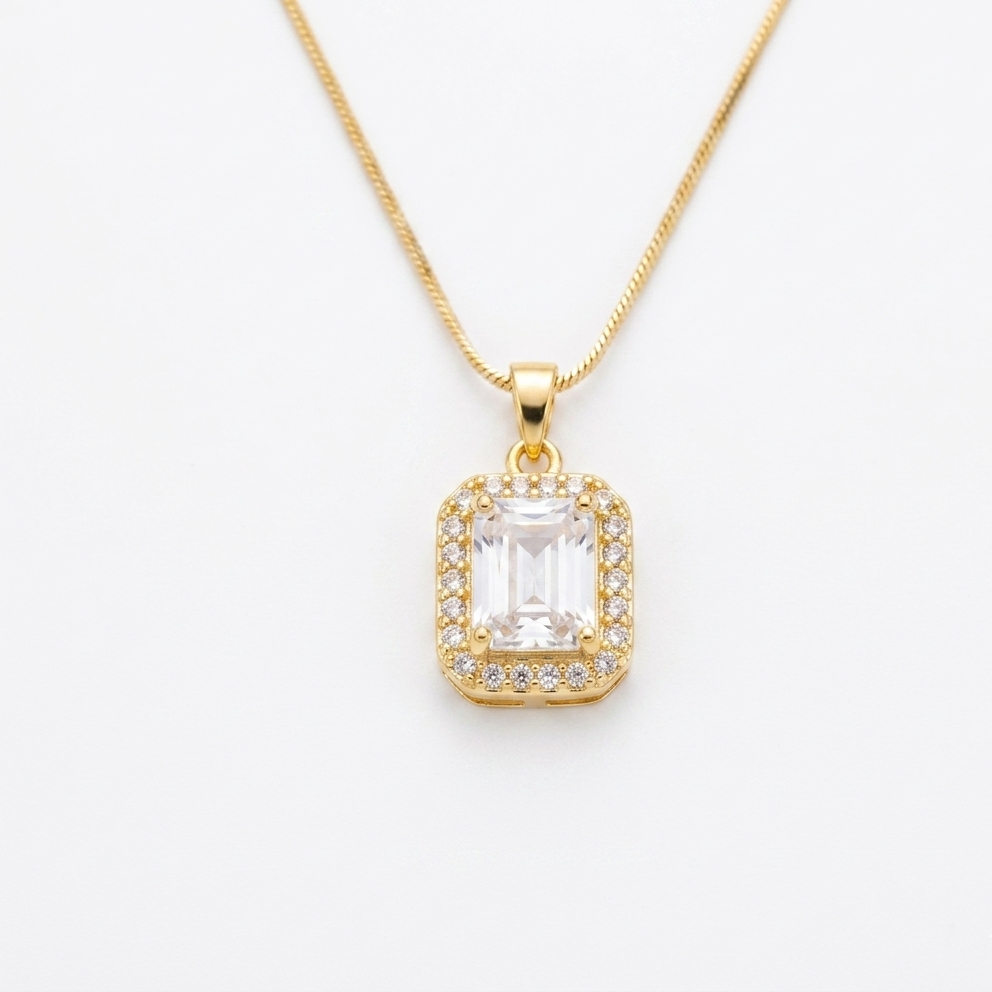 Gold Plated Rectangular Crystal Statement Necklace