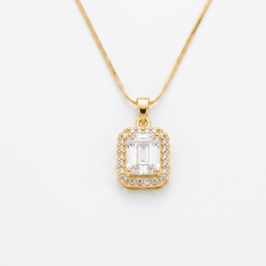 Gold Plated Rectangular Crystal Statement Necklace