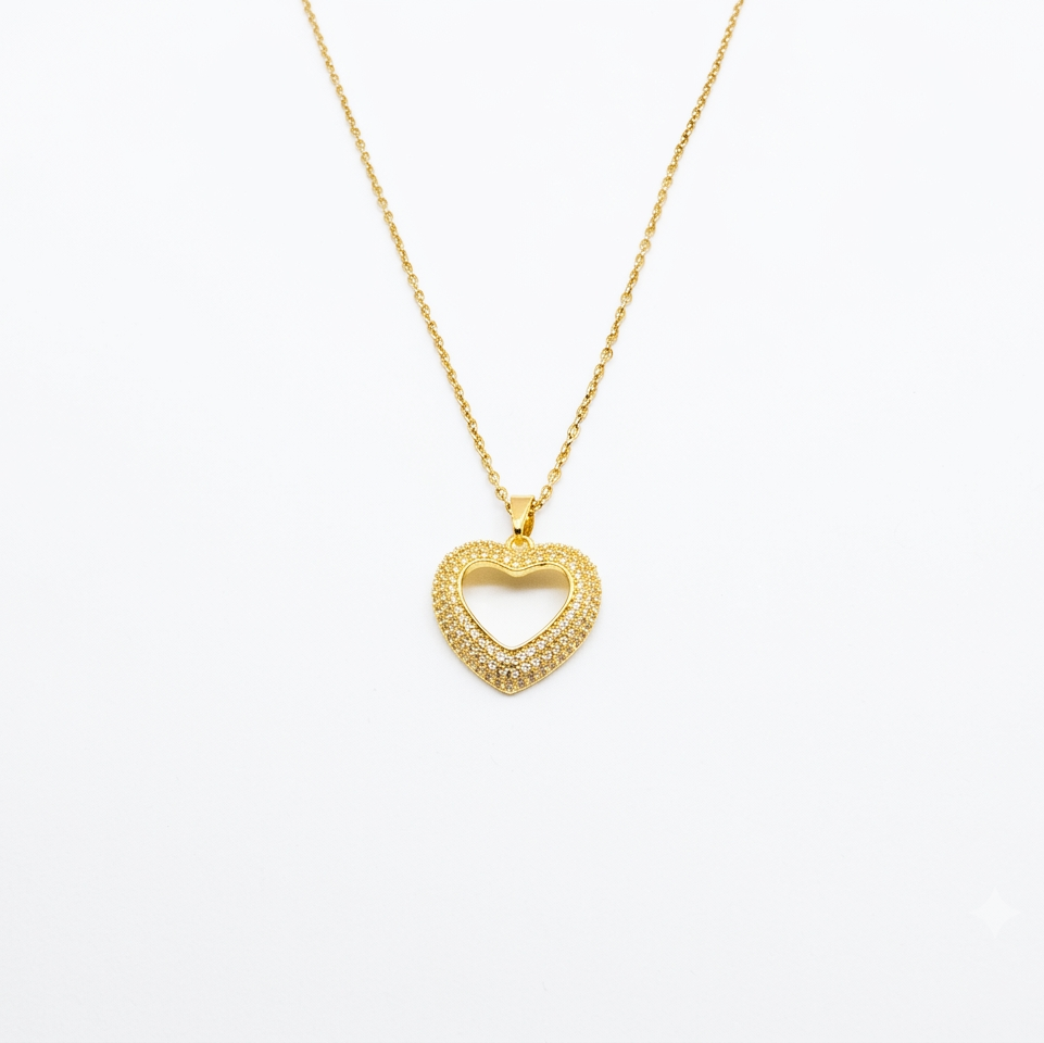 Crystal Cutout Heart Necklace - Gold Plated