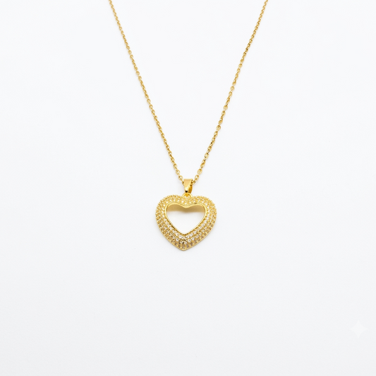 Crystal Cutout Heart Necklace - Gold Plated