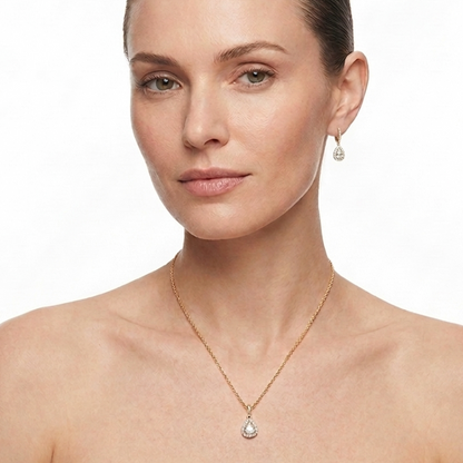 Pear-Cut Pave Halo Jewelry Set - Gold Plated