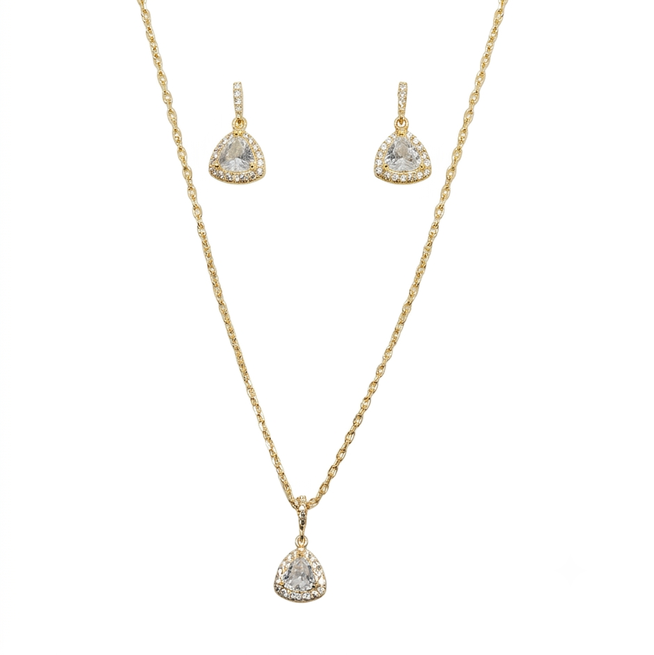Pear-Cut Pave Halo Jewelry Set - Gold Plated