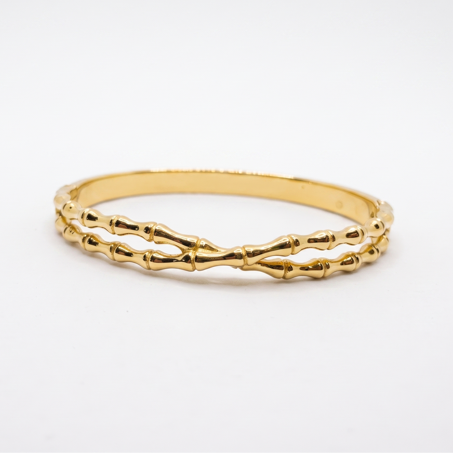 Double Layer Gold Bamboo Bangle Bracelet