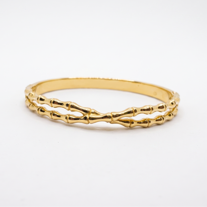 Double Layer Gold Bamboo Bangle Bracelet