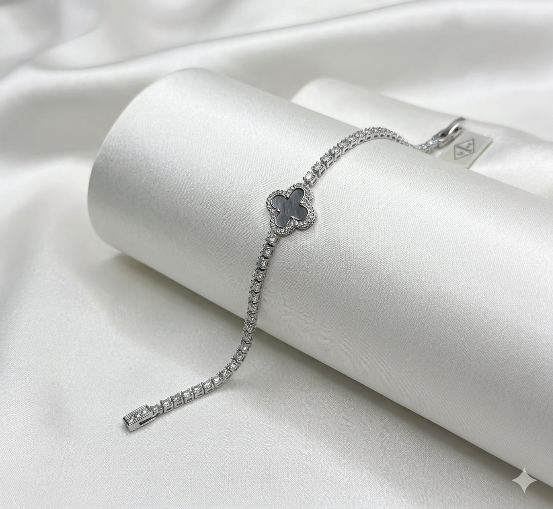 Clover charm Tennis Bracelet -  Silver