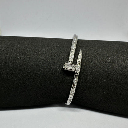 Crystal Accented Nail Bangle - Silver