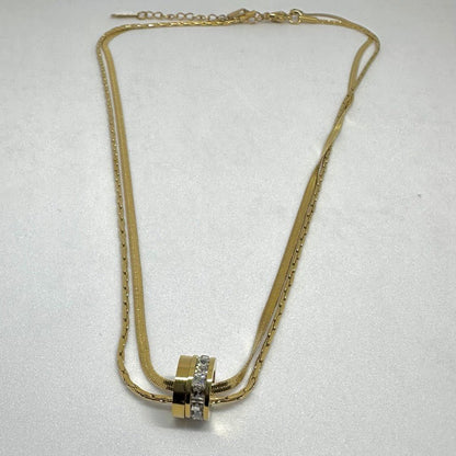 Dual-Layer Gold Ring Charm Necklace