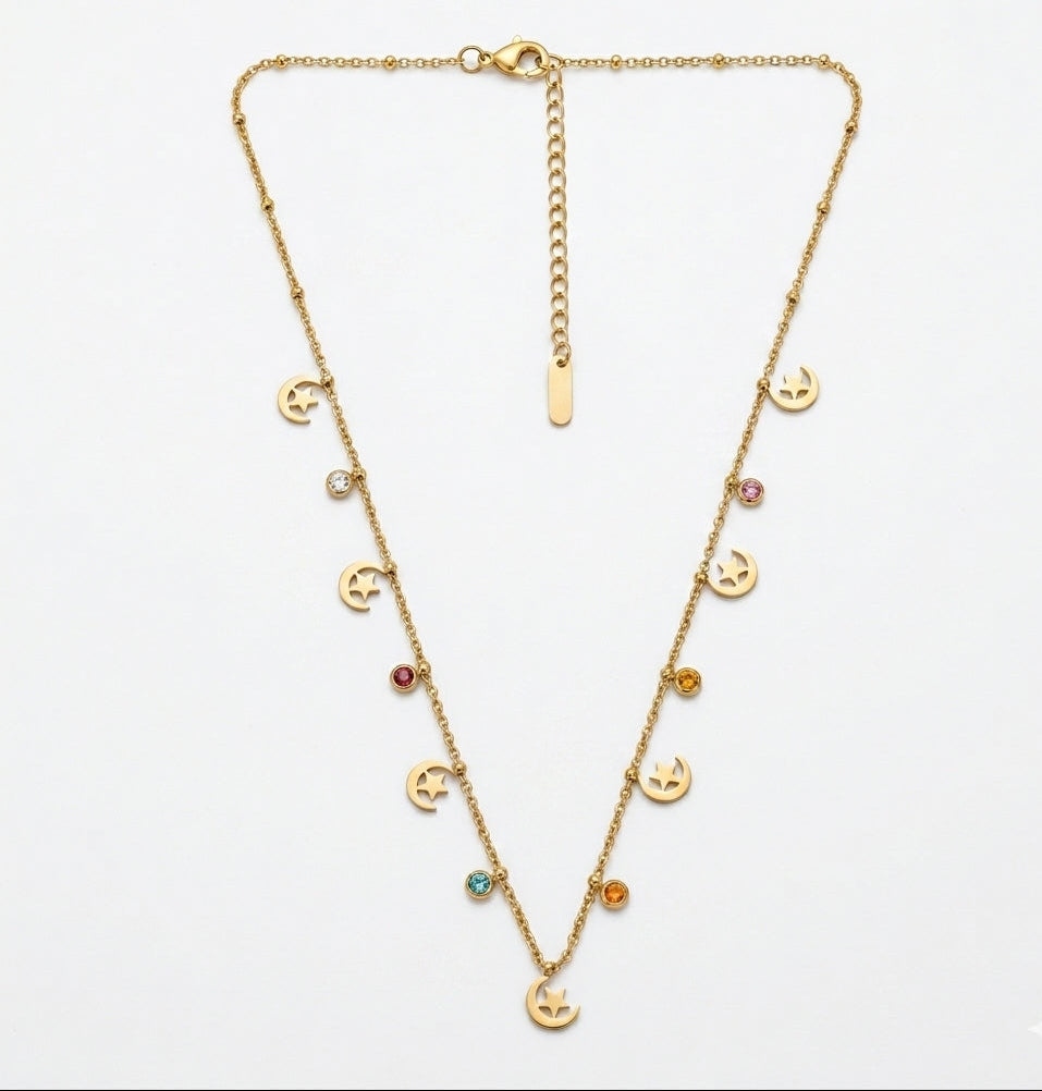 Starlight & Moonbeam Charm Gold Necklace