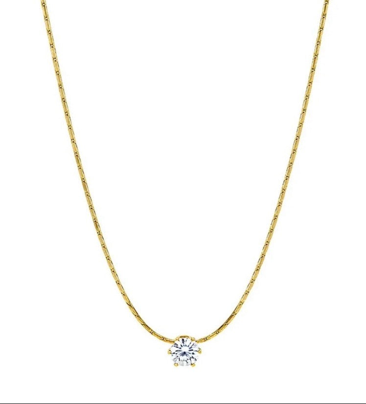 Dainty Gold Chain Solitaire Necklace