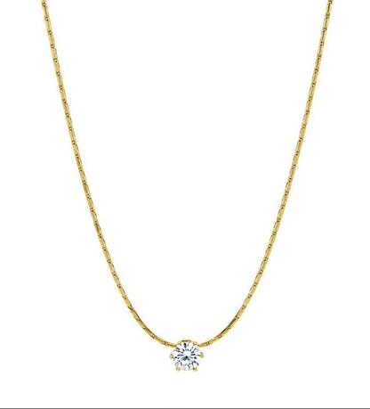 Dainty Gold Chain Solitaire Necklace