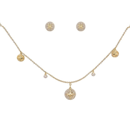 Gold Plated North Star Disc Necklace And Earring Set