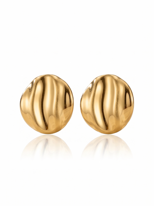 The Gilded Dune Abstract Button Earrings - Gold