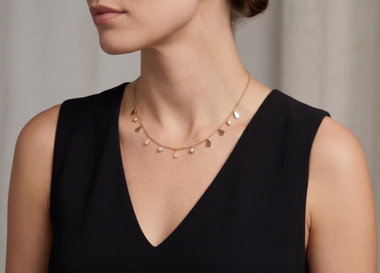 Gold Teardrop and Solitaire Crystal Station Necklace