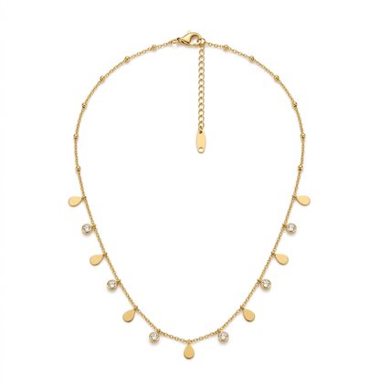 Gold Teardrop and Solitaire Crystal Station Necklace